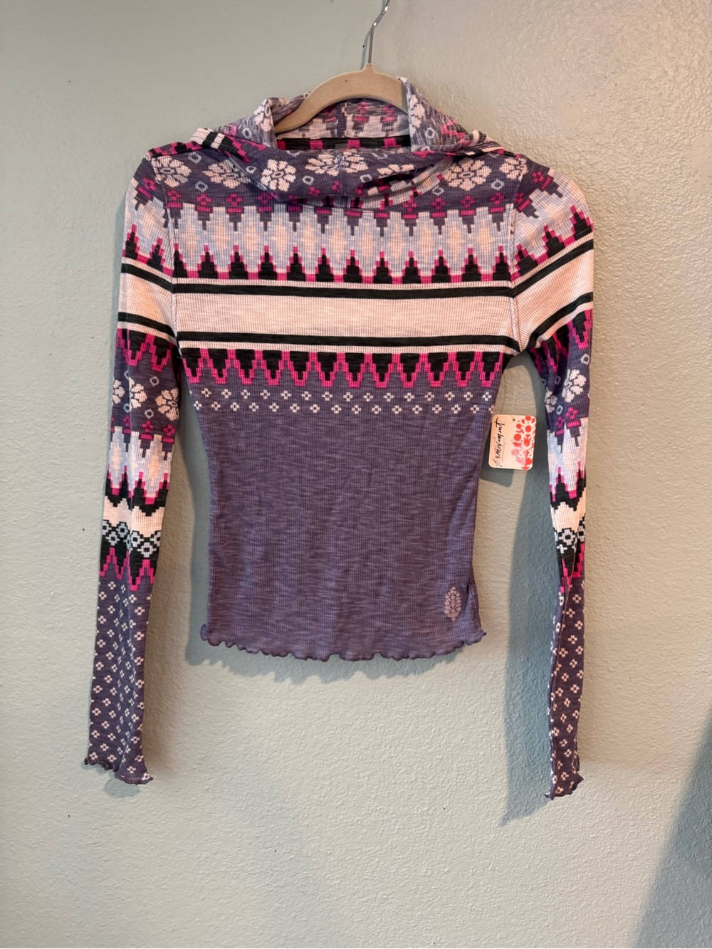 NWT FP Movement Free People Breathe Easy Layer Printed plaid top Fairisle XS